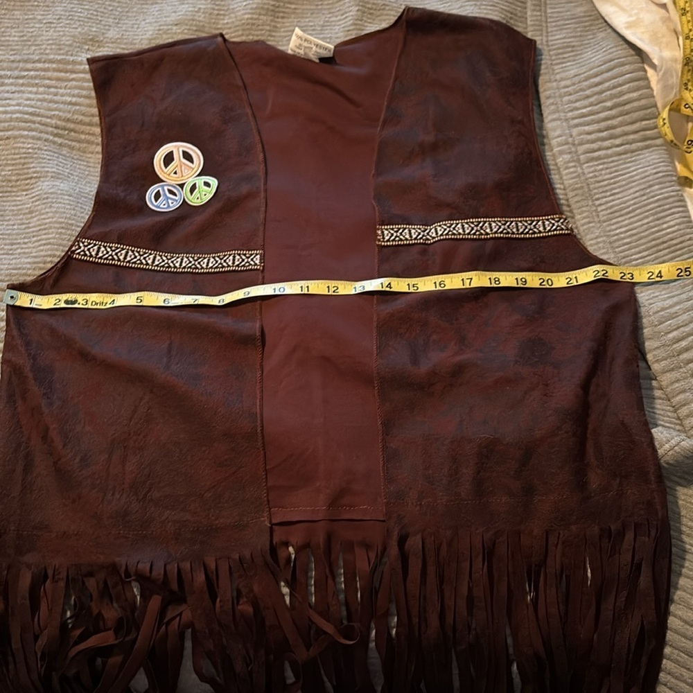 Brown Fringe Vest with Peace Sign Patches - Picture 9 of 10
